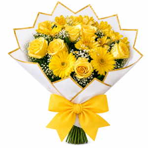 Buquê de Rosas e Gérberas Amarelas - Doce Sentimento