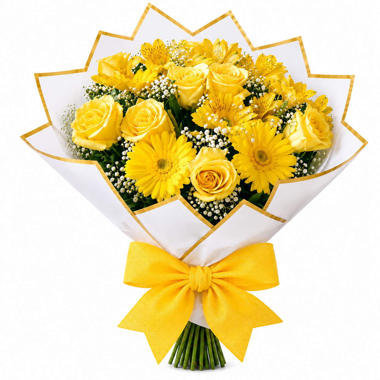 Buquê de Rosas e Gérberas Amarelas - Doce Sentimento