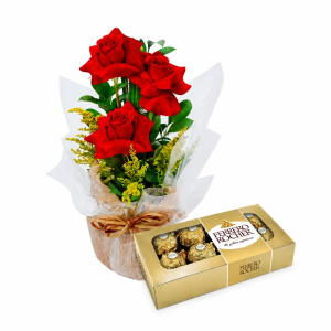 Arranjo 03 Rosas Colombianas na Juta - Simples Felicidade