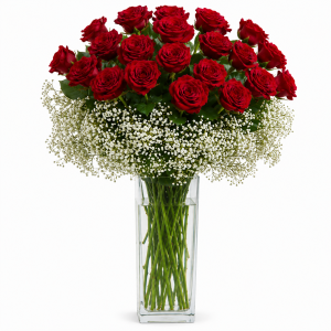 Buquê 24 Rosas Nacionais no Vaso - Clássico Amor