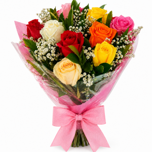 Buquê de 12 Rosas Mistas – Delicadeza em Cores