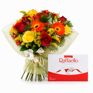 Buquê de Flores Nobres e Chocolates Rafaello - Belissimo II