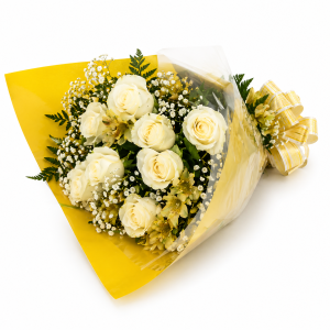 Buquê de 12 Rosas Brancas e Astromélias - Puro Amor
