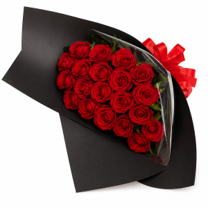 Buquê de 24 Rosas no Cone Preto