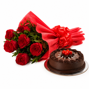 Buquê de 06 Rosas Colombianas com Bolo