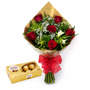 Buquê 06 Rosas com Ferrero Rocher