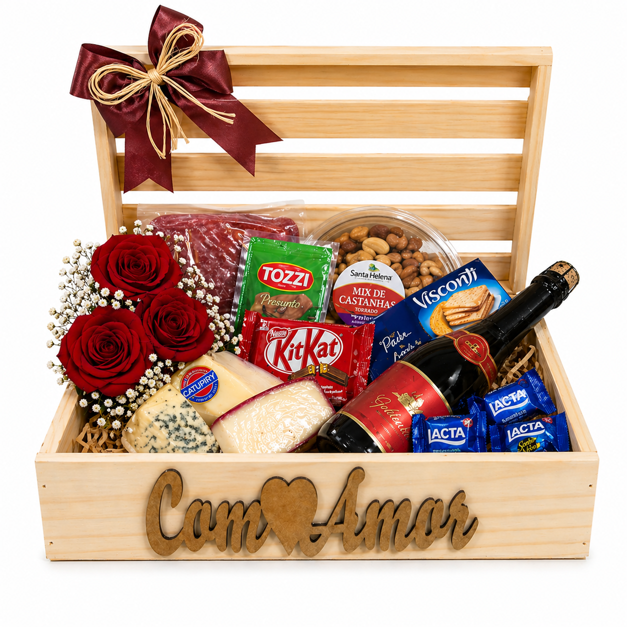 Cesta de Queijos, Chocolates e Vinho - Eu te amo!