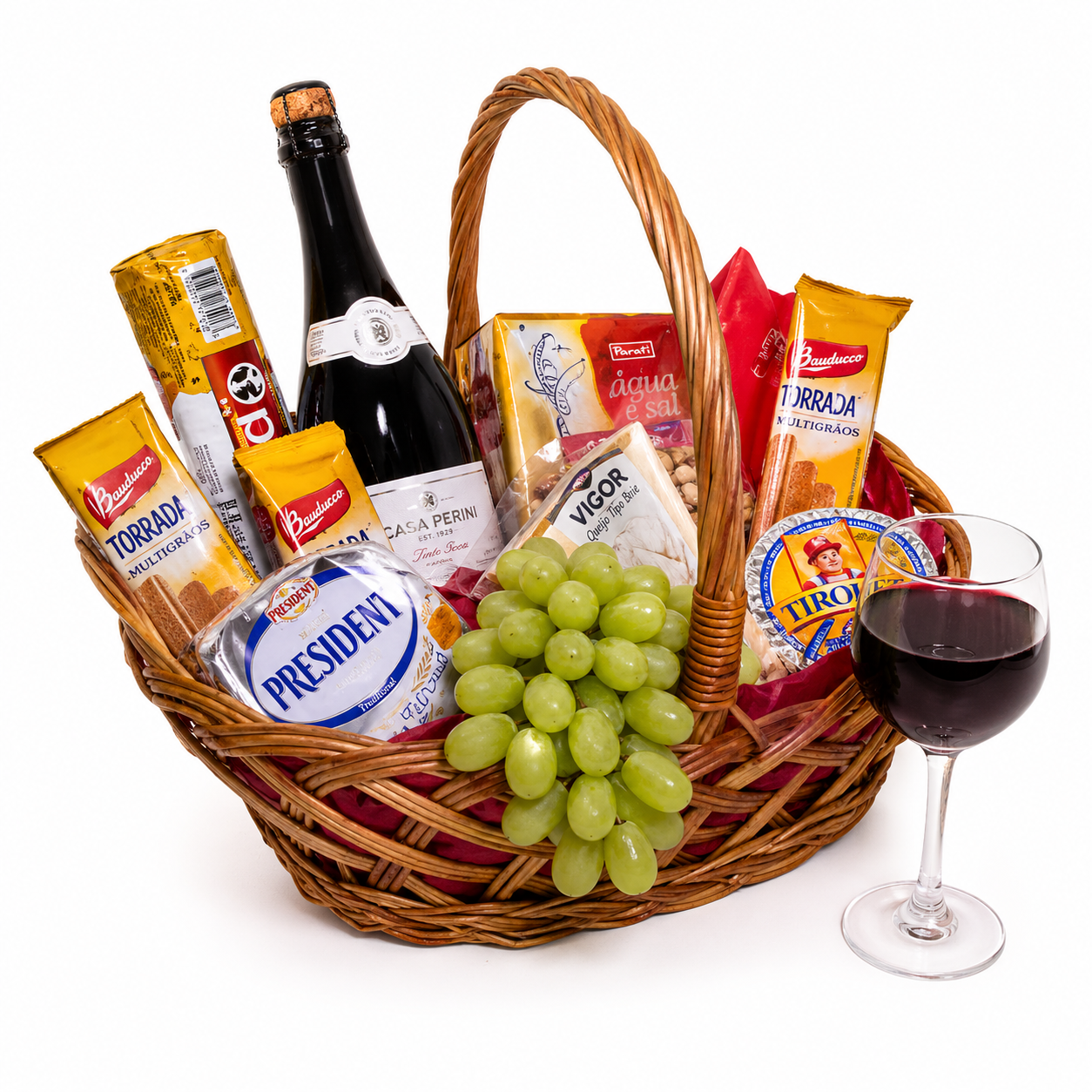 Cesta de Petiscos, Chocolates, Queijo e Vinho - Deliciosa Surpresa!