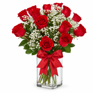 Buquê Elegante de 12 Rosas no Vaso