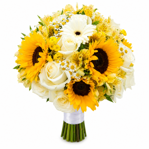 🌻🌹💐 Buquê de Noiva – Girassóis, Rosas e Astromélias 💐🌹🌻