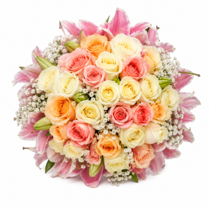 🤍💐 Buquê de Noiva – Rosas e Lírios 💐🤍
