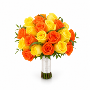 Buquê de Noivas Rosas Nacionais Laranja e Amarela