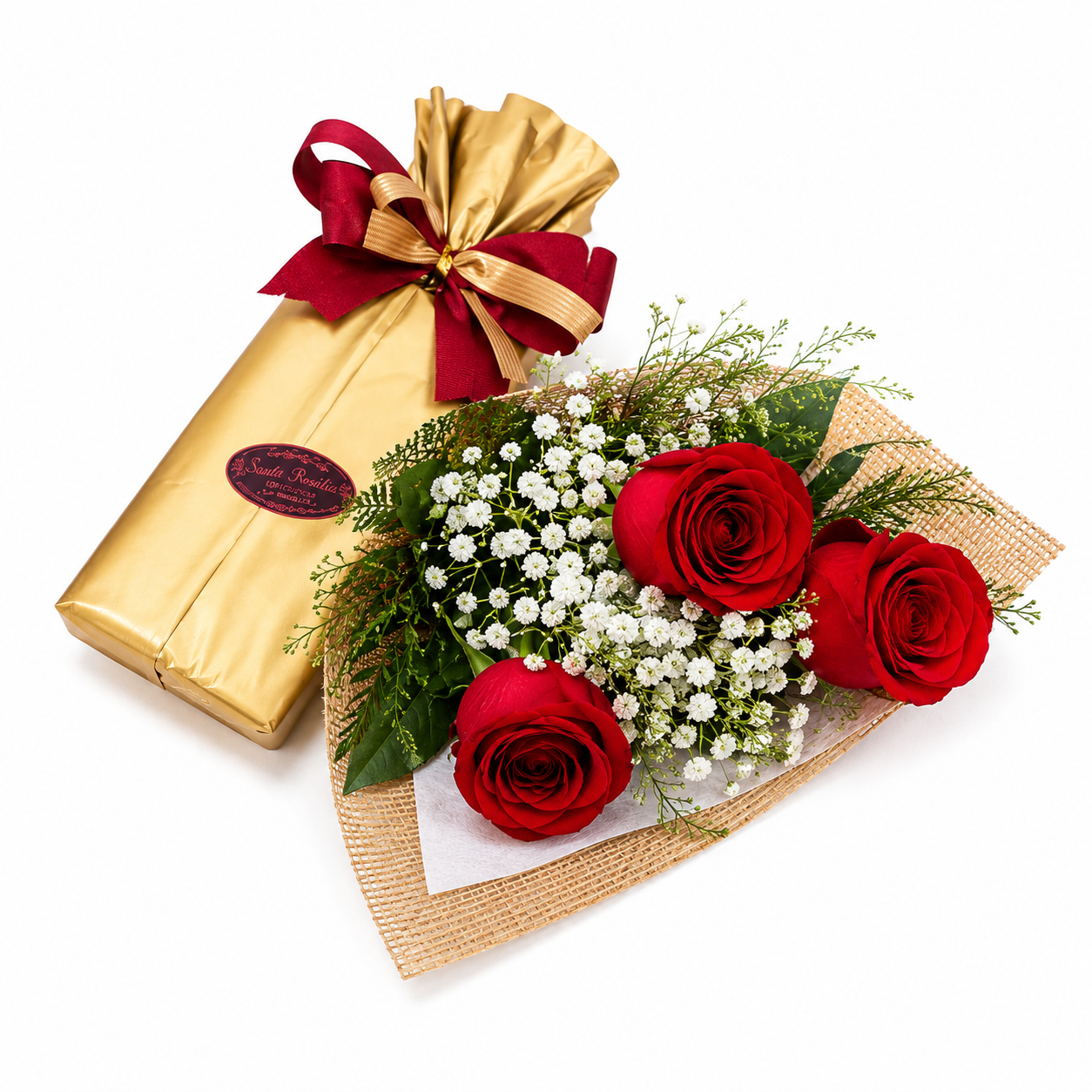 Arranjo de Rosas e Chocolates - Singelo amor